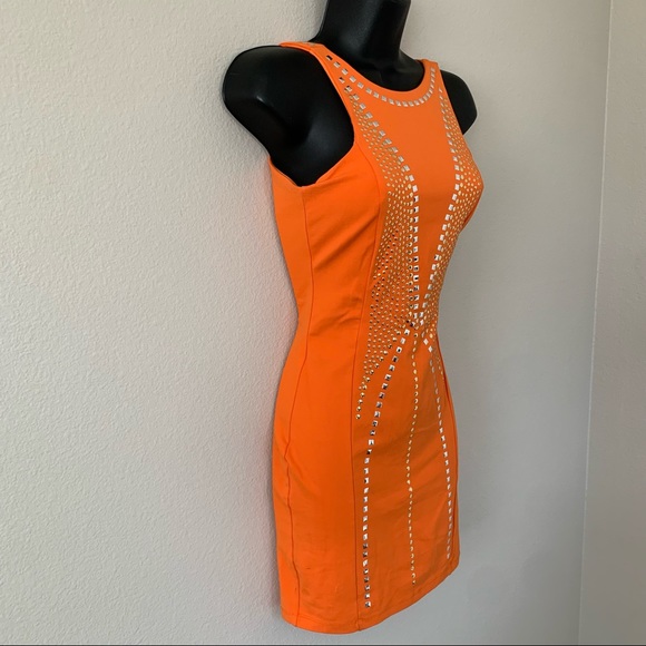 Bebe Orange Open Back Studded Tank Mini Dress - Picture 7 of 14